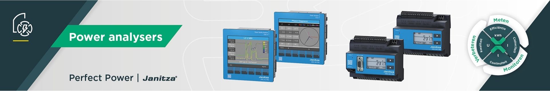 Power analysers, paneelmeters en universeelmeters van Janitza voor energiemeting, energieanalyse en netanalyse